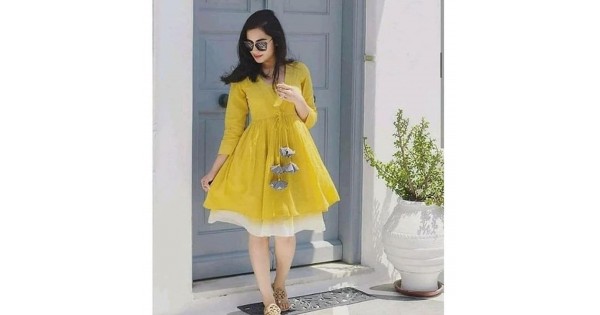 yellow colour long frock